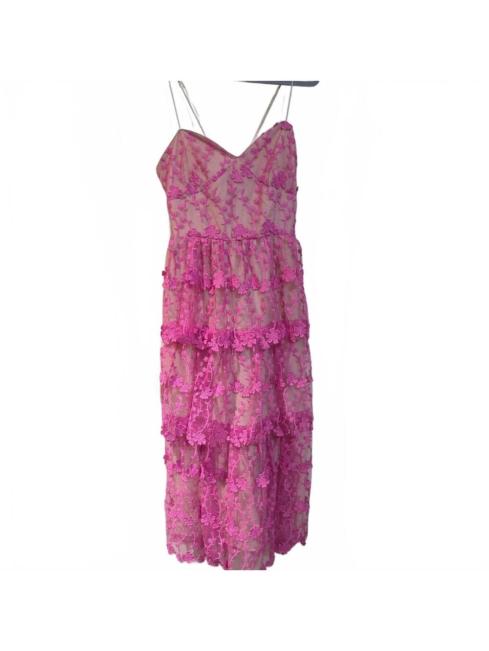 Endless Rose Large XL  Pink Crocheted Layered midi dress Nordstrom Macys $114